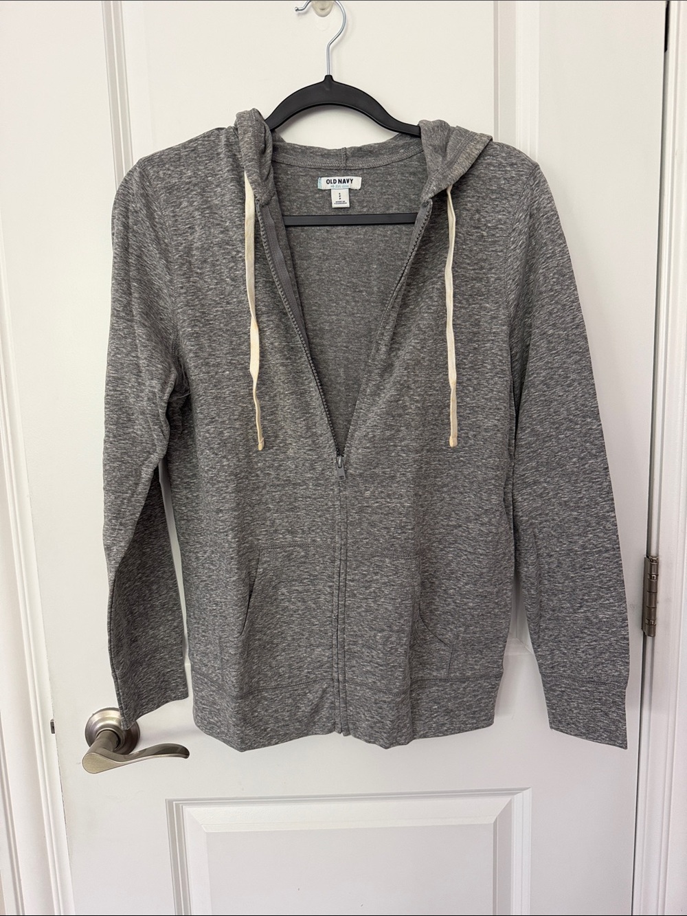 NWT Old Navy Heather Gray Zip Hoodie with Cream Drawstrings
